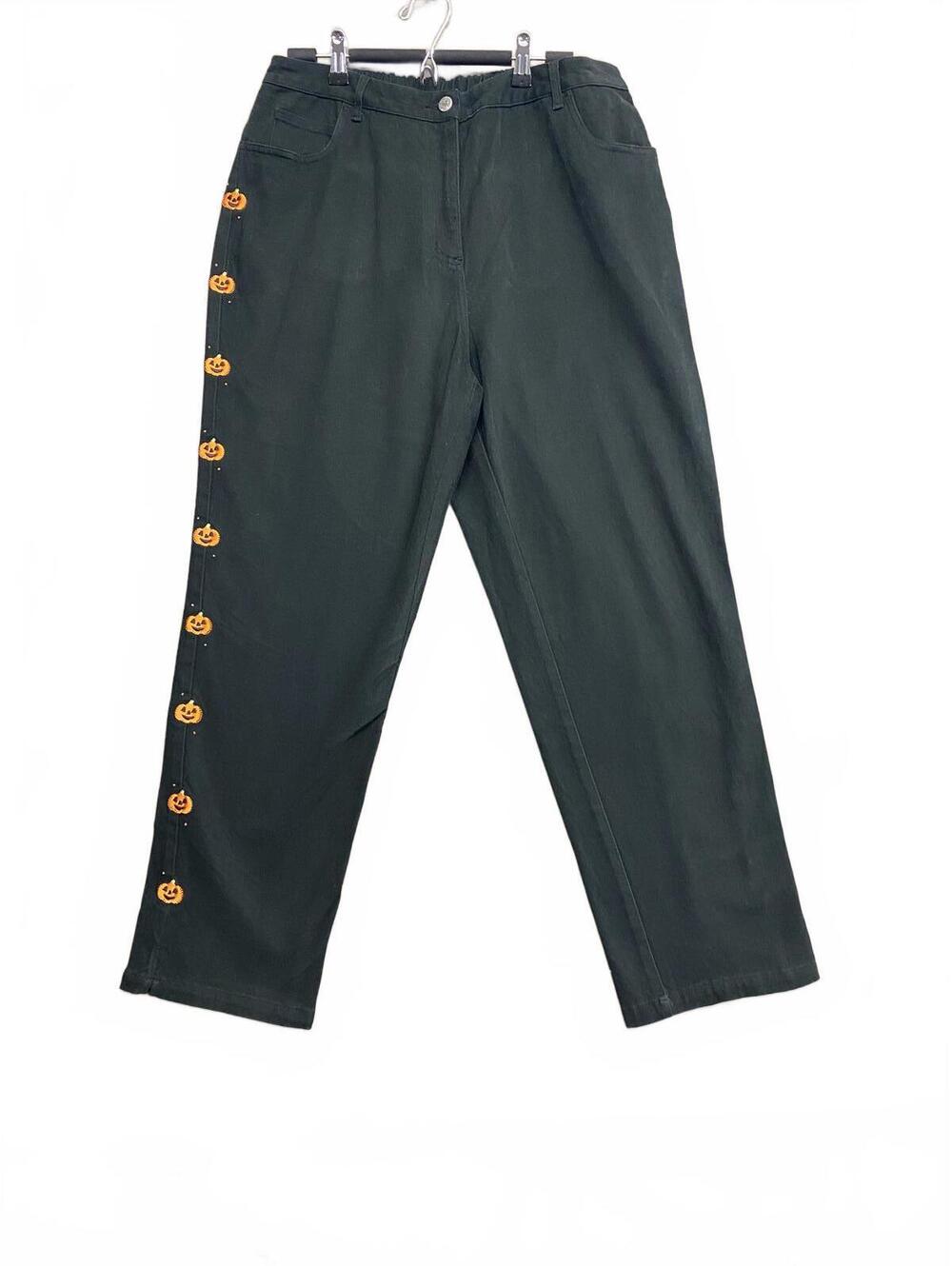 Vintage Quacker Factory Black Pants with Embroidered Pumpkin Detail Size 1X